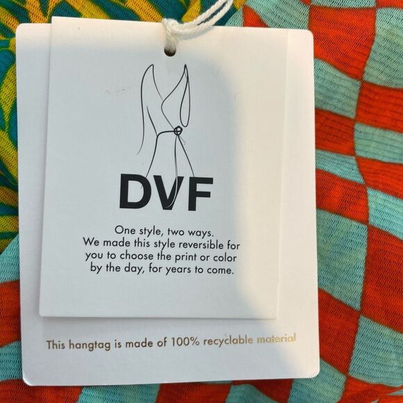 Diane Von Furstenberg Abriella Reversible Tee Checks Tropical Print L - Picture 8 of 11